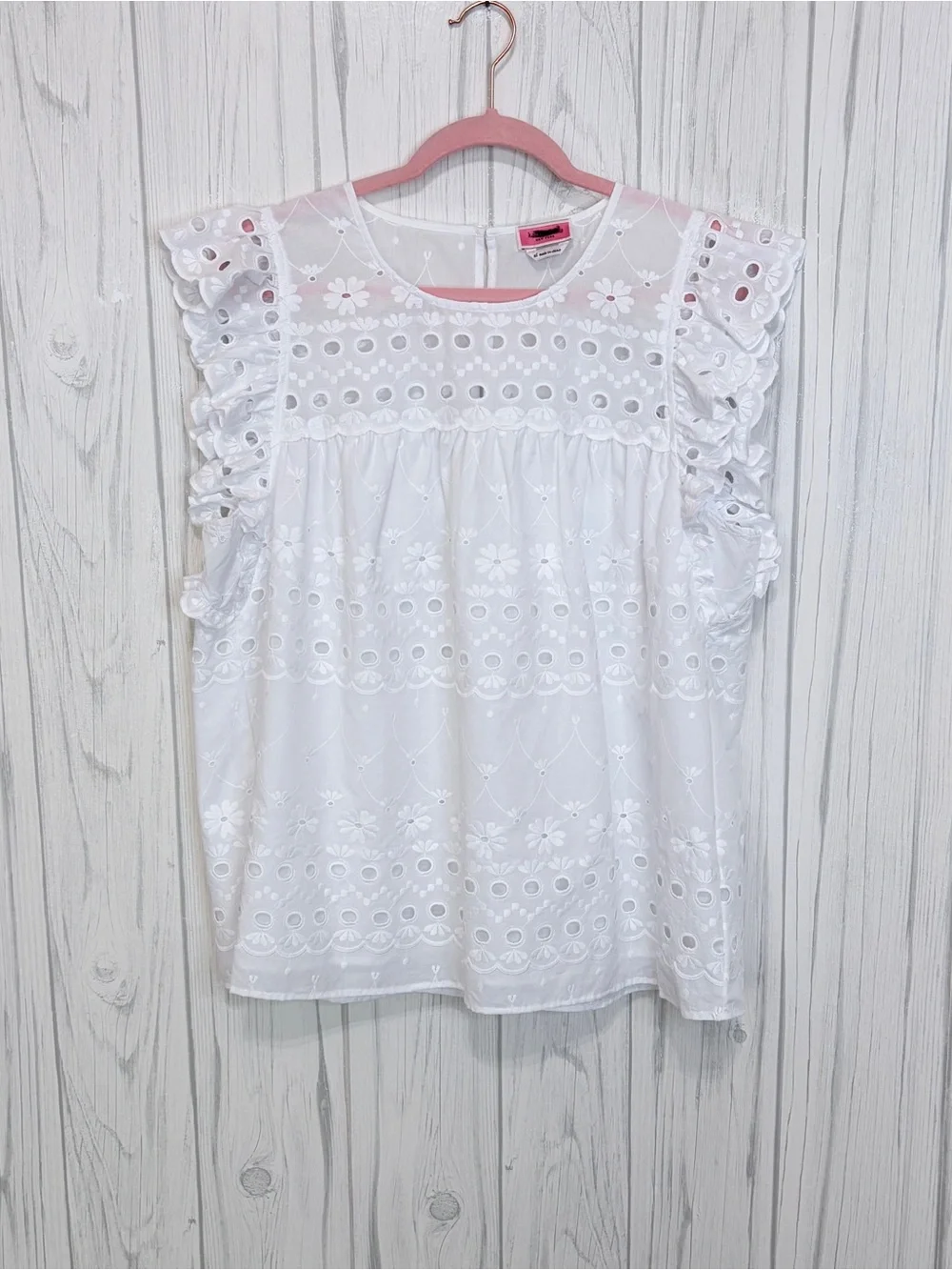 KATE SPADE NY NWOT White Cotton‎ Eyelet Ruffle Top, XL ($179)